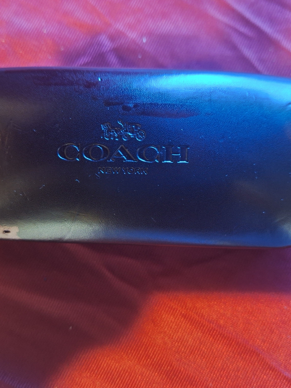 Coach Black Leather Sunglasses Case with Embossed Logo